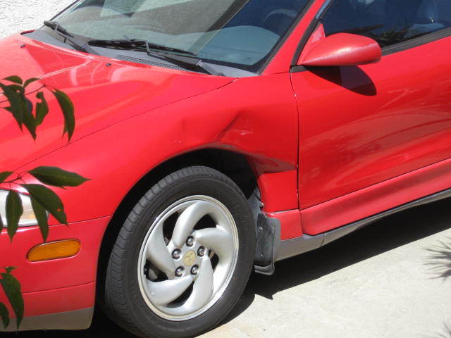 Auto body repair & detailing: 95 Eclipse front fender backed into -red paint, i need to paint whole car, grey strip, turbo timer
