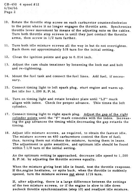 CB450 Tune up bulletin page 2