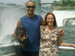 Ben, Jeana, and Woobs the old-man pooch.