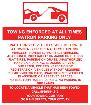 proposed texas tow sign