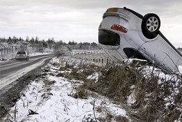 Winter overturned car