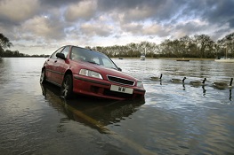 A car flooded by water
