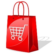 Shopping cart on red bag