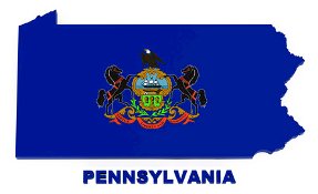 Pennsylvania flag in state shape