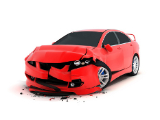 Crashed red car