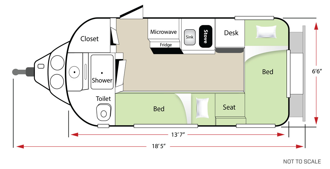 Twin bed floor plan in sleep mode