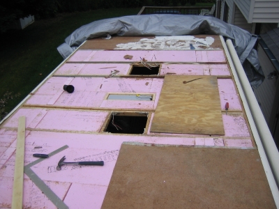 An RV in the middle of a Roof Replacement