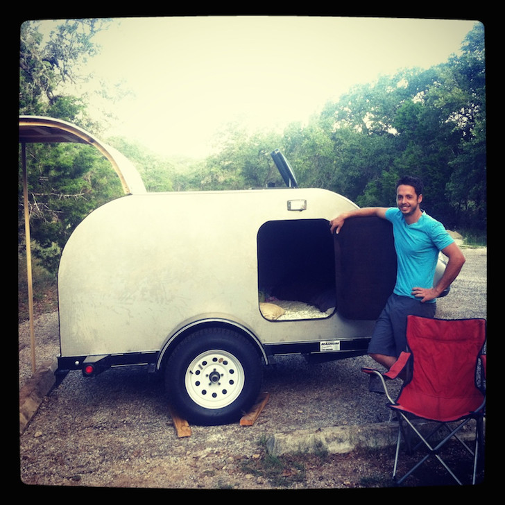 Proud-builder-and-his-homemade-tear-drop-camper