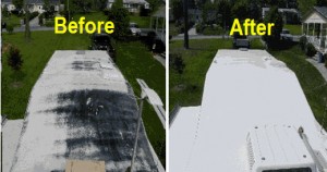 RV roof damage repair , before-after