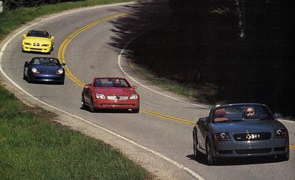 Audi TT Quattro Roadster vs. BMW M Roadster, Mercedes-Benz SLK320, Porsche Boxster