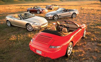 2006 BMW 650i vs. 2006 Cadillac XLR-V, 2007 Jaguar XK, 2007 M-B SL550, 2006 Porsche 911 Carrera