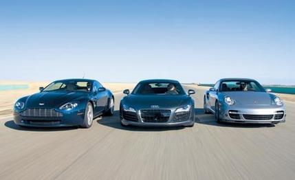 2007 Aston Martin V-8 Vantage vs. 2008 Audi R8, 2007 Porsche 911 Turbo