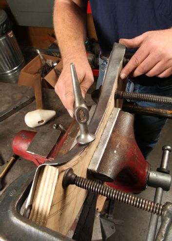 1940 Ford Coupe Sectioning Cowl Hammering With Plywood Buck Sandwiched In