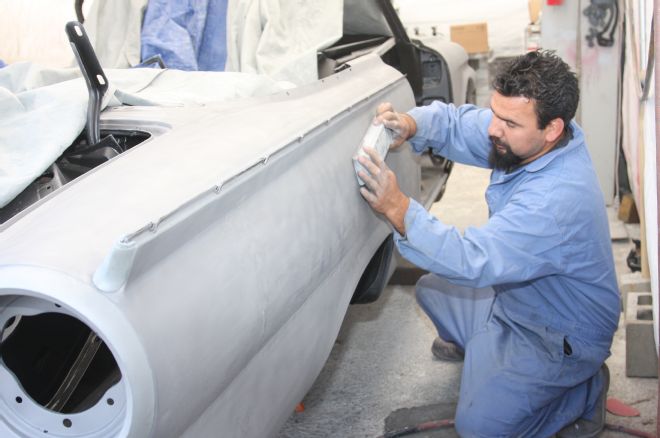 1961 Ford Sunliner Sanding With 80 Grit