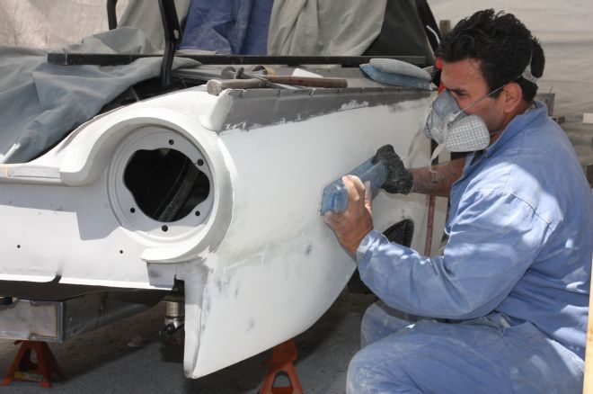 1961 Ford Sunliner Sanding Filler Spread Over Panel