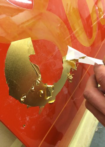Project Notso Special Door Panel Applying Gold Leaf Onto Numbers
