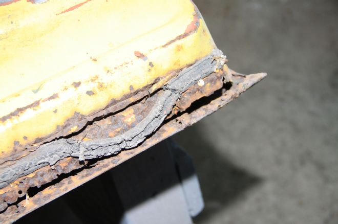 1956 Ford F 100 Door Panel Bottom Close Up Of Rust Damage