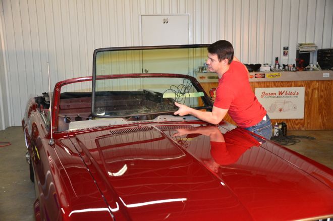 1968 Ford Mustang Convertible Project Windshield Install 09 Setting