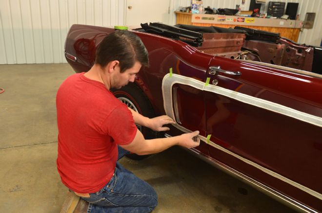 1968 Ford Mustang Convertible Project C Stripe Install 01 Temporary Tape