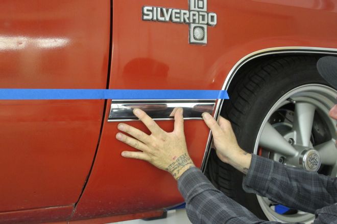 1985 Chevrolet C10 Aligning New Trim Piece To Tape