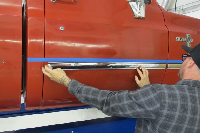 1985 Chevrolet C10 Aligning New Trim Piece To Tape