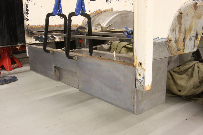 1956 Ford F 100 New Roll Pan Clamped Onto Crossmember