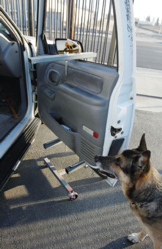 1999 Chevrolet Suburban Passenger Side Door Supported By Door And Bumper Dolly With Dog