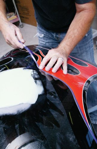 1940 Ford Coupe Rear Fender Taping Off Flames