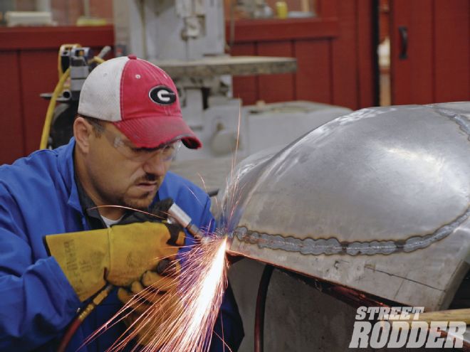 15 1951 Ford Shoebox Hood Modification Grinding Down Welds