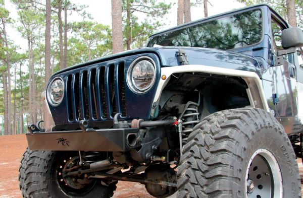 Up front, we wanted a simple bumper that offered plenty of approach angle. The Poison Spyder BFH 3⁄16-inch steel winch bumper offers just that. We’ll show you our winch choice in a later issue, but for now, we will use the optional D-ring mounts in case we need a pull off-road.