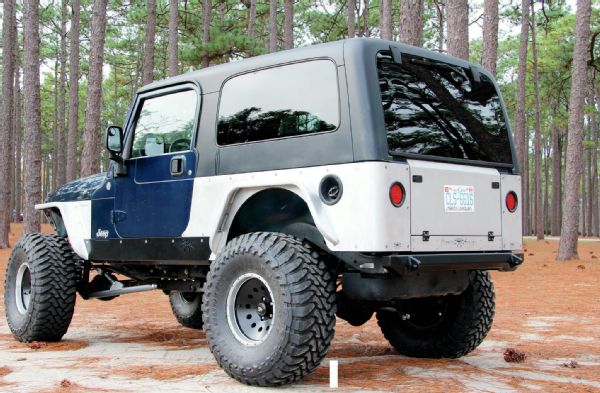 We didn’t want an overly cumbersome tire carrier hanging off the back of our Jeep, so we opted for the simple and high-clearance BFH II PSC rear bumper. The 3⁄16-inch plate steel rear bumper cleans up the back of the Jeep and gives us two 1-inch-thick recovery points, which are designed to accommodate 3⁄4-inch shackles.