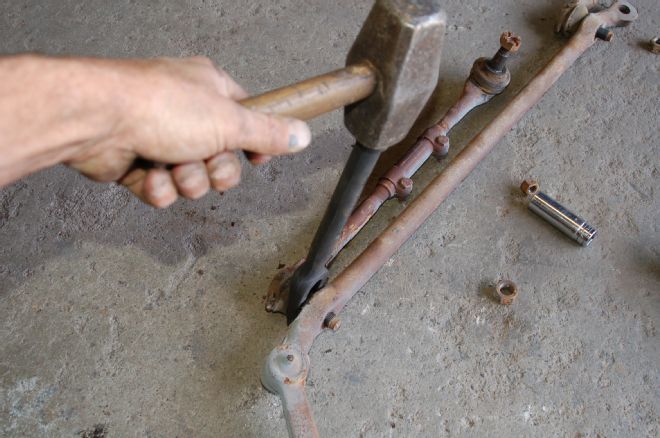 1967 Chevrolet C10 Using Ball Joint Separator To Separate Centerlink From Old Tie Rod Ends And Arms