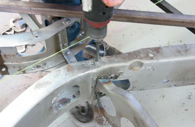 1940 Ford Pickup Chassis Drilling Out Rivets Attaching Old Torque Tube To The Trans Mount Section