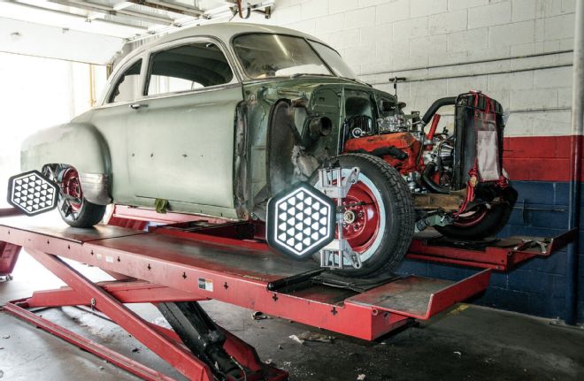 1951 Chevrolet Deluxe Coupe Front End Missing In Alignment Shop