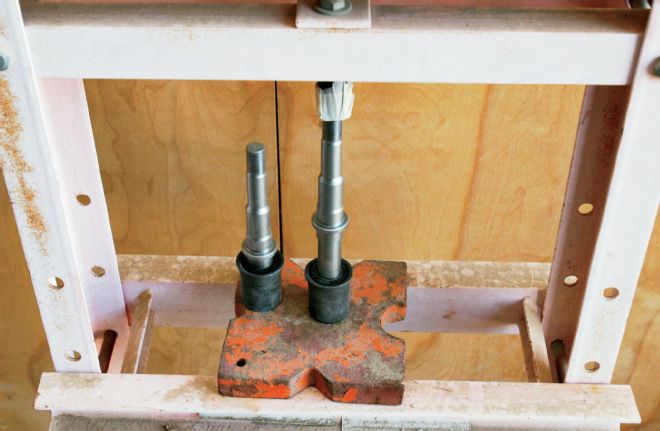 1971 Dodge Challenger Lower Control Arm Pivot Shaft Being Pressed Into Its Bushing