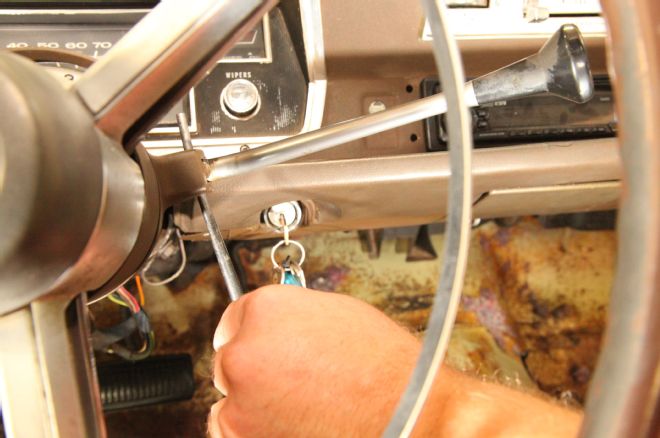 1968 Plymouth Valiant Interior Column Lever Roll Pin Being Removed