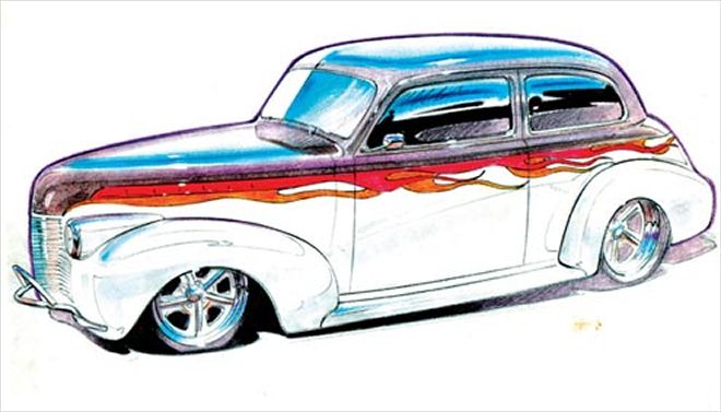 113 0303 Z+1940 Chevrolet Master Deluxe Sedan+drawing Side View