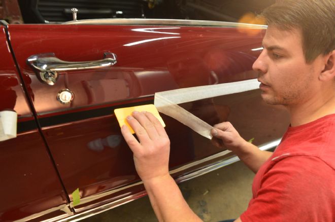 1968 Ford Mustang Convertible Project C Stripe Install 06 Squeegee
