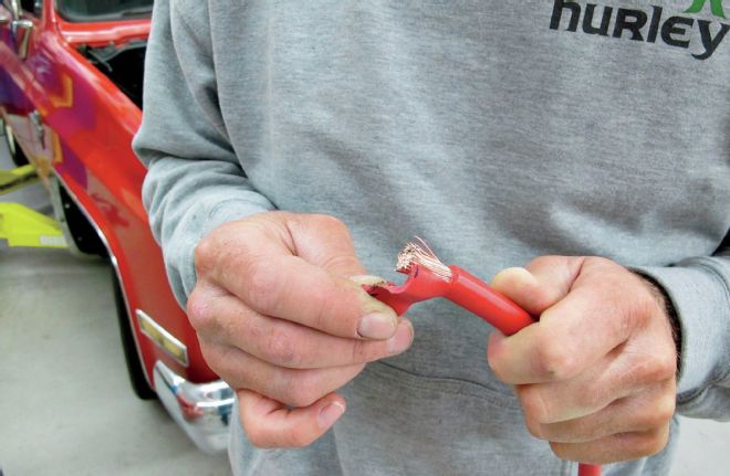 American Autowire Battery Cable Cutting Away Insulation