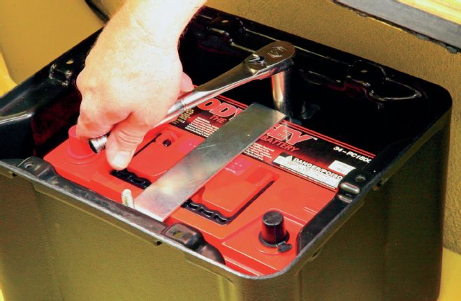 1968 Plymouth Valiant Securing Aluminum Battery Stap Over Odyssey Battery In Jaz Box