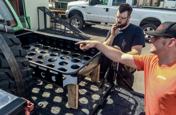 We went to Samco Fabrication and discussed our ideas with Sam Cothrun and Tim Sanders. Originally, our plan was just to have Samco cut and bend sheetmetal legs to connect the Baja Basket to the floor of our pickup.