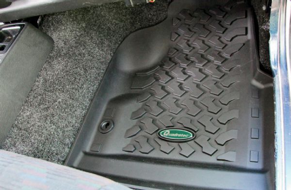 While the BedRug is designed to handle the elements with ease, a set of floor liners are a lot easier to hose off after a day in the trail. We picked up these form-molded liners from Quadratec. Like the BedRug, the Quadratec liners are formed specifically for the Wrangler’s tub. Another plus: The liners are made in the USA!