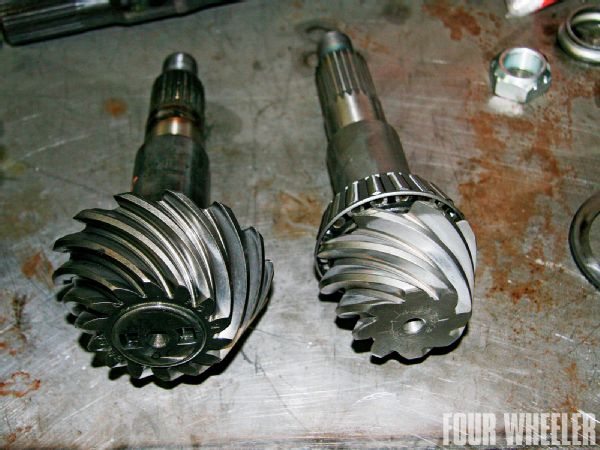 This photo shows the difference in size of the JK rear Dana 44 pinion gear and the front JK Dana 30 pinion gear. Obviously, the Dana 44 unit is much stronger, thanks to its larger size. But did you know that you can improve the strength of a ring and pinion gearset by simply having it cryogenically treated? Cryogenics bathes the metal in liquid nitrogen at minus-301 degrees Fahrenheit. The process changes the state of the metal, making it much less likely to develop fractures or cracks. The results are, in the simplest of terms, stronger, more durable metal with a much higher yield strength. We sent our Dana 30 gears out to Cryo Science of Oceanside, California, to have this treatment applied. When the Dana 30 gearset was returned to us, the strength was nearly the same as that of the Dana 44 unit in the picture. The cost of this process was a little over $50 plus shipping and handling.