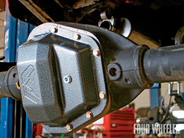 12. This photo shows a tough Fab Fours Dana 60 differential cover fitted to our Dana 70U differential. The only catch here is that this particular cover will not work with gearing that is numerically lower than 4.88:1. This cover runs right in the neighborhood of $200 before tax.