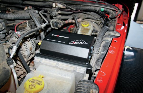The control box gets mounted on the drivers side under the hood and bolts right to the JK engine-control computer location.