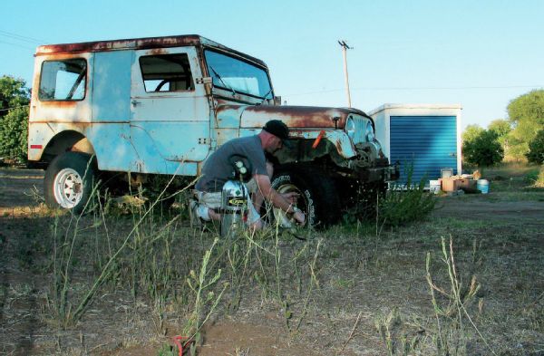 It may be tempting to wire, fuel, and fire up an abandoned vehicle at the time of purchase, but you really should trailer it home to revive it properly. Often, tires on vehicles that have sat for 10 or more years will be dry-rotted and probably won’t hold air for very long. Compressors are normally too slow to fill, so we always bring along our 10-pound Power Tank. The Power Tank inflates the tires fast enough that we get enough time to winch our purchase onto the trailer before they go flat again.