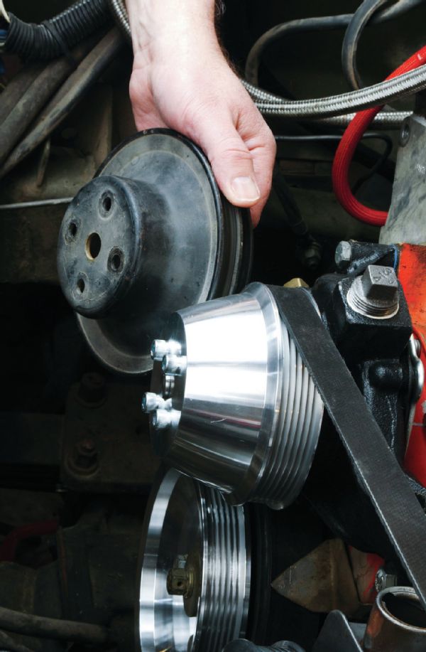 The accessory pulleys can have a dramatic effect on cooling, especially at idle and low engine speeds. A popular engine performance upgrade that is detrimental to cooling is to run underdrive pulleys that slow down the speed of the water pump and the rest of the accessories. March Performance offers a series of pulleys with ratios designed to increase the water pump speed at idle, which is helpful for Jeeps used for rock crawling and other low-engine speed types of off-roading.