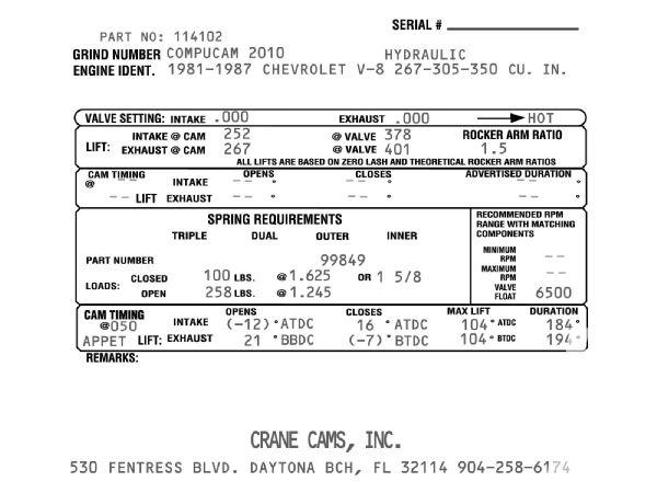 154 9901 Jeep Bumpstick Basics crane Cam Specs Card Photo 30784525