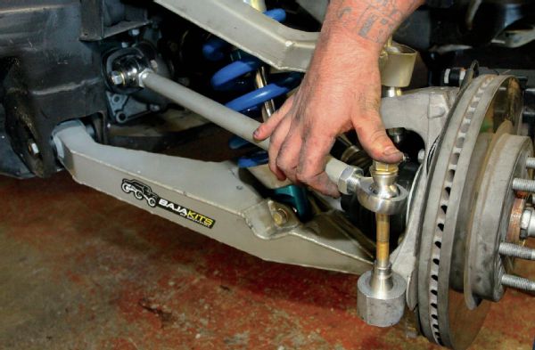 Note that an insert has been installed into the knuckle. It’s into this that the Heim joint–equipped tie-rod end is installed.