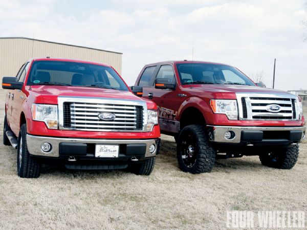 rough Countrys 4 Inch Suspension Lift stock And Lifted F150 Front Shot Photo 34184001